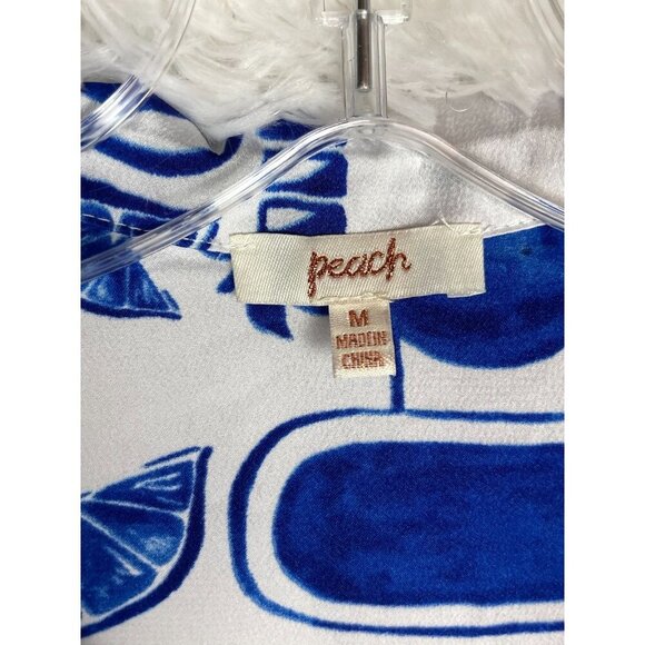 NWT Peach Medium Blue & White Short Sleeve Crop Top Waist Tie Collared V-Neck - Picture 8 of 8